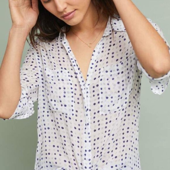 Anthropologie Cloth & Stone Tavira Polka Dot Blouse Black & White Size Small - Picture 1 of 9